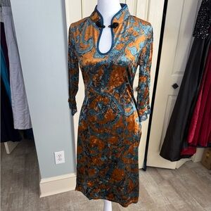 Elegant Paisley Velvet Qipao-Style Dress